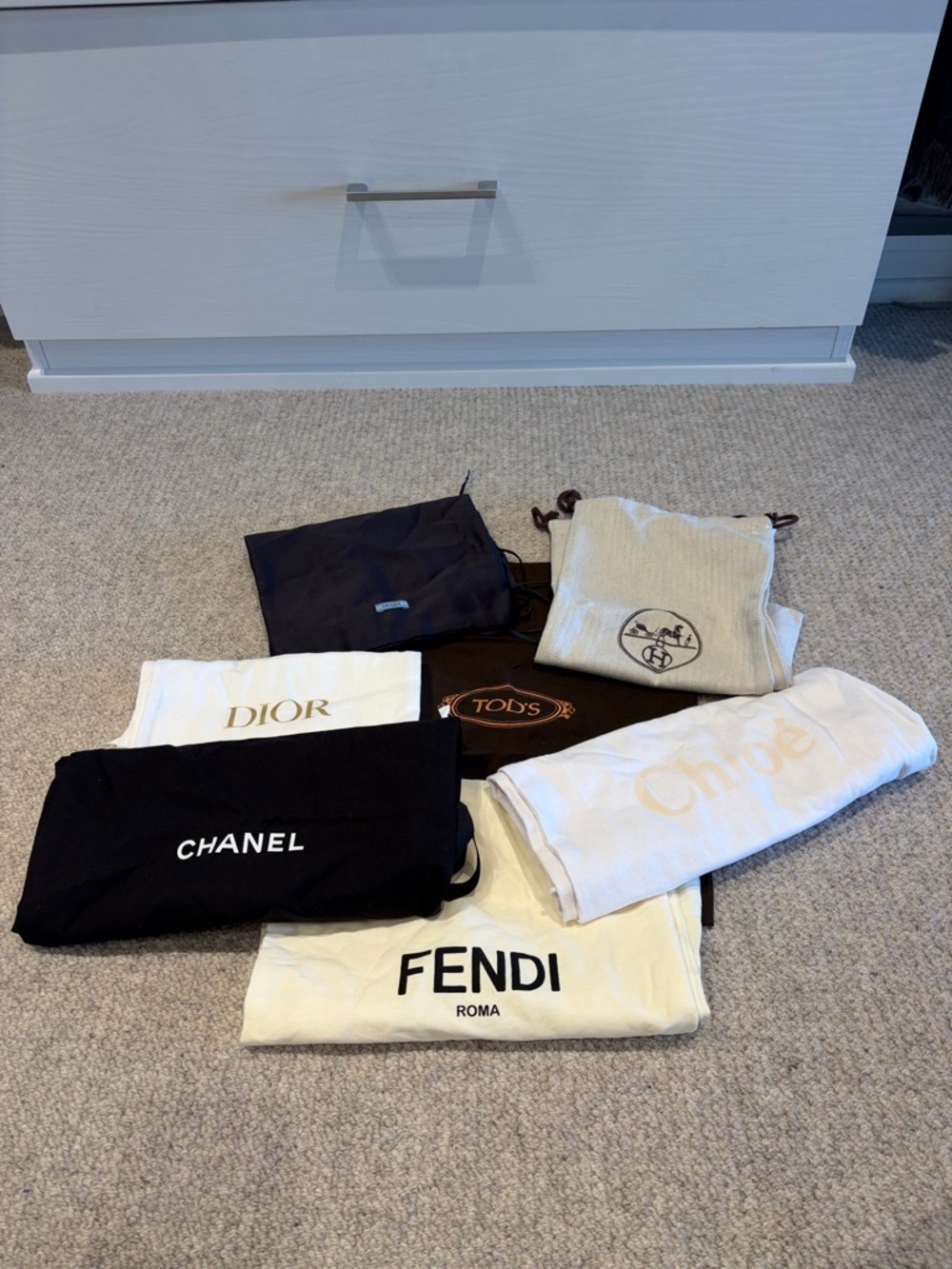 7 Designer sets of Dust Bags - Chanel, Dior, Fendi, Chloé, Prada, Tod's & Hermes